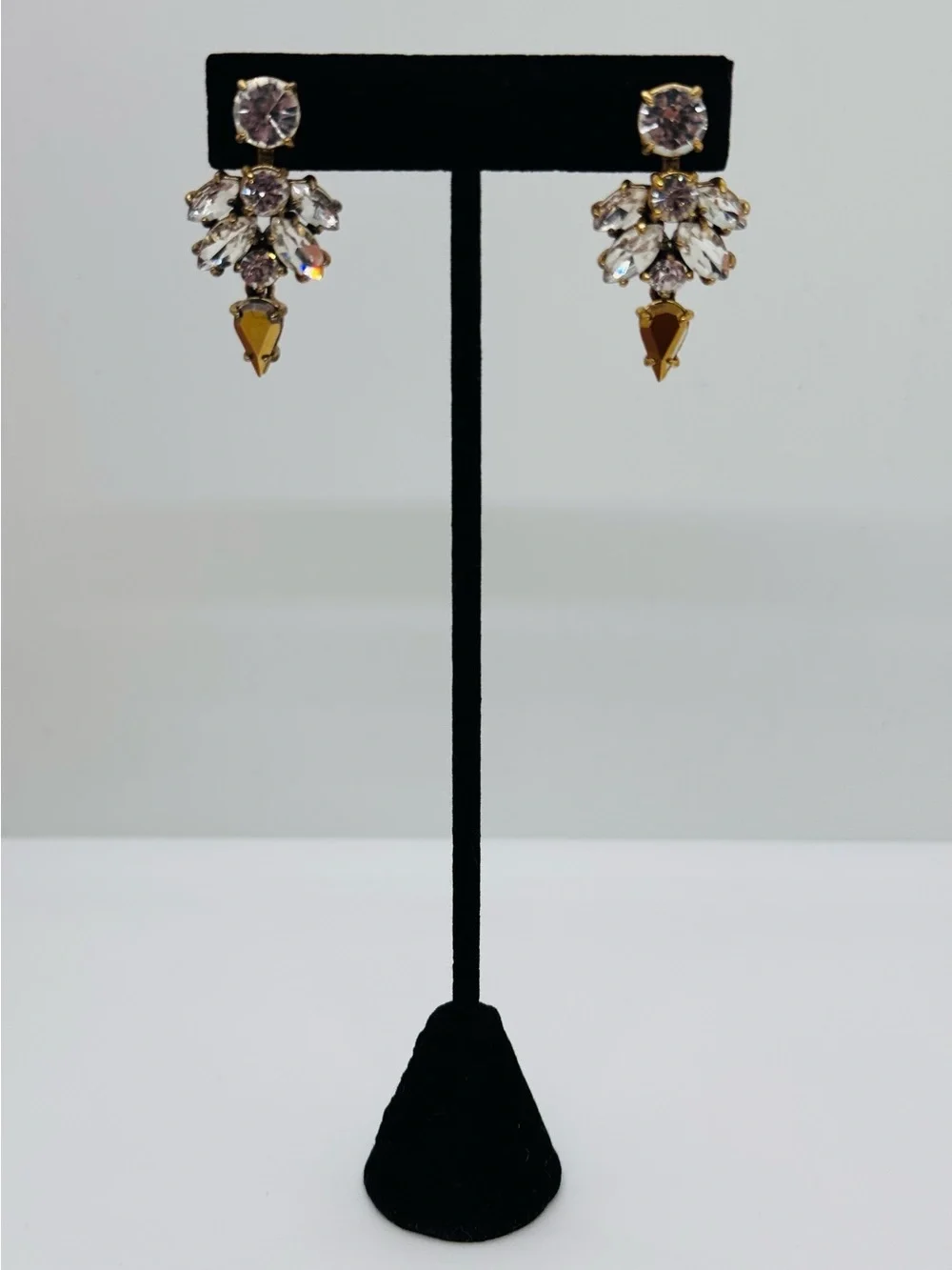 J. Crew Vintage Crystal Cluster Drop Statement Earrings Antiqued Gold